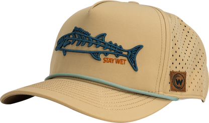 Wet Water The Wahoo Run Hat with blue fish embroidery, angled view