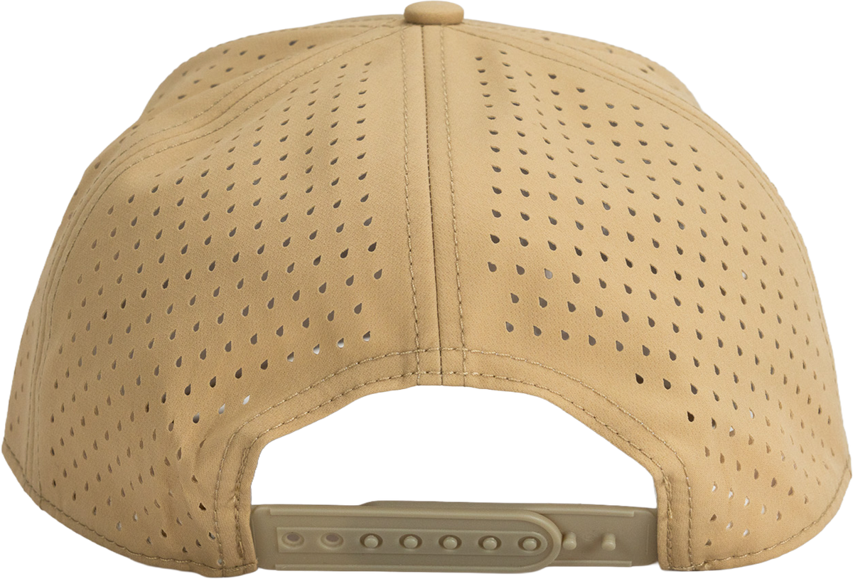 Wet Water The Wahoo Run Hat with blue fish embroidery, back view