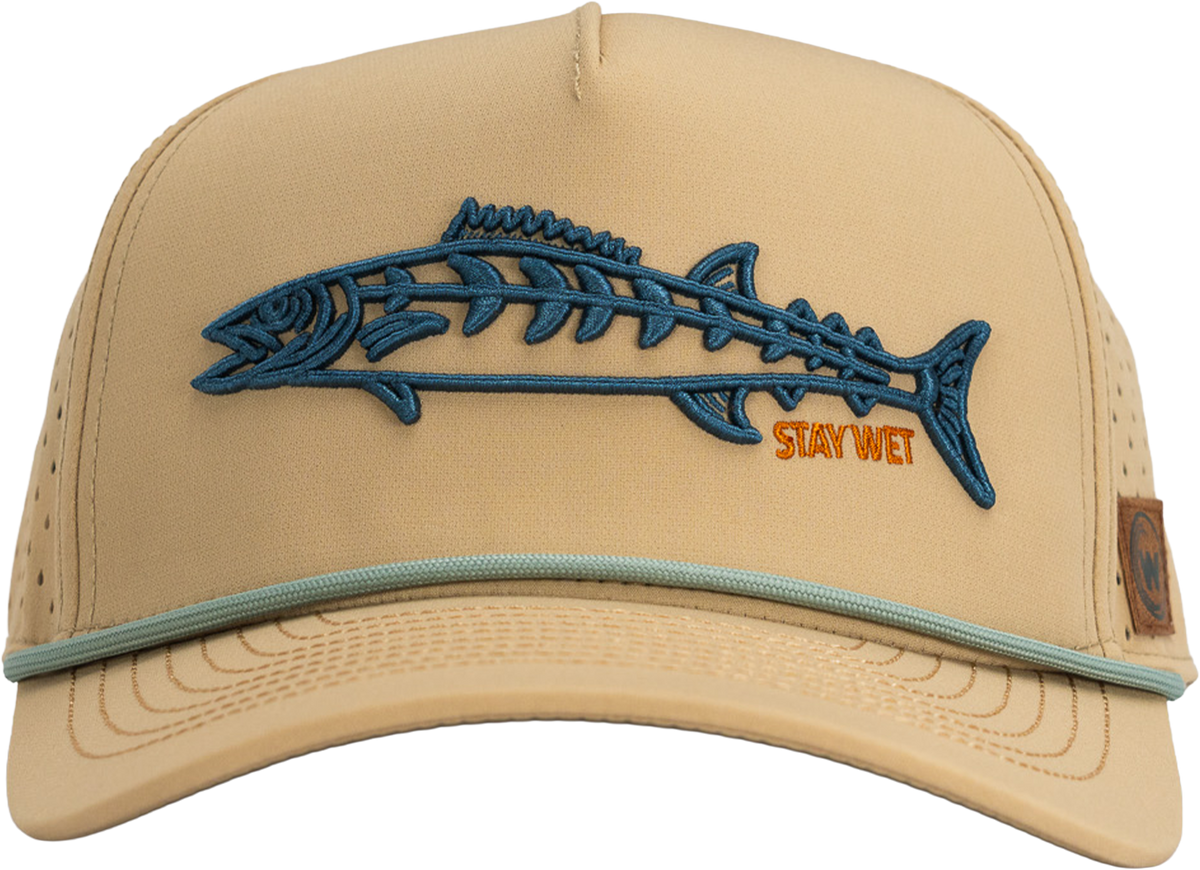 Wet Water The Wahoo Run Hat with blue fish embroidery, front view