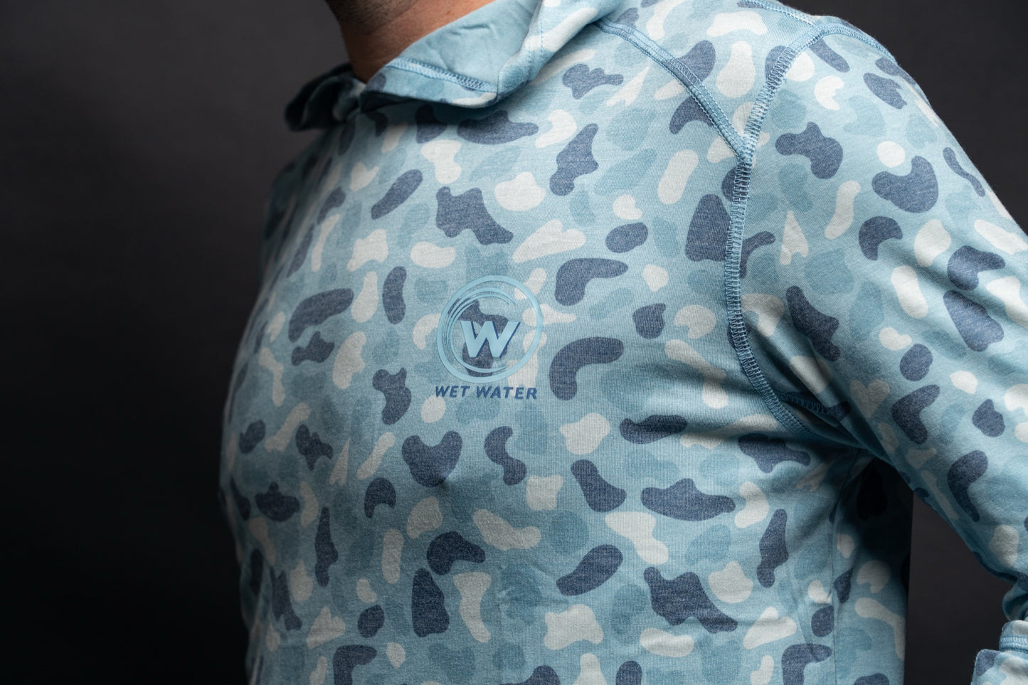 Wet Water Tideland Hoodie in blue camo — fabric close-up detail