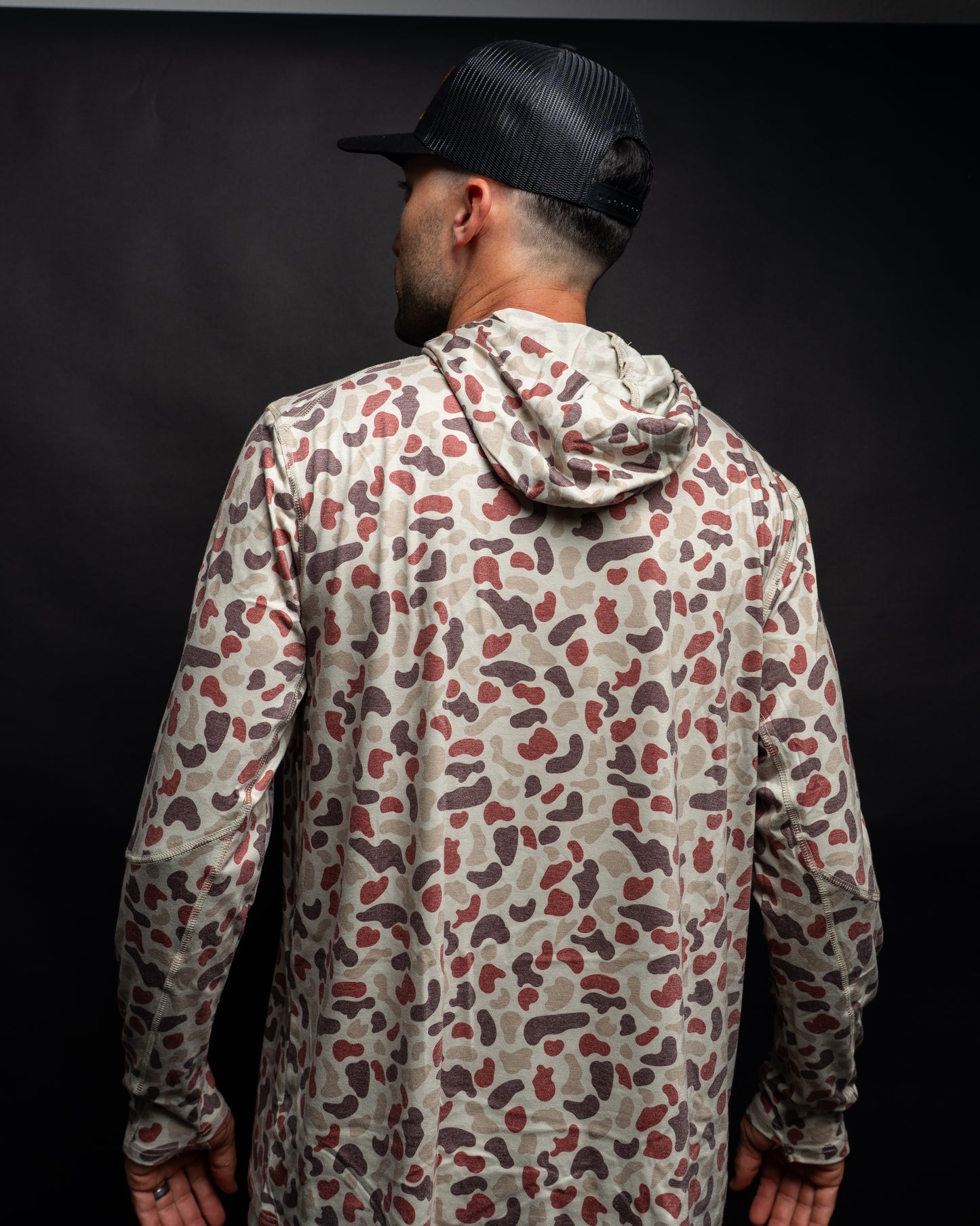 Wet Water Tideland Hoodie in red camo — back view (alternate angle)