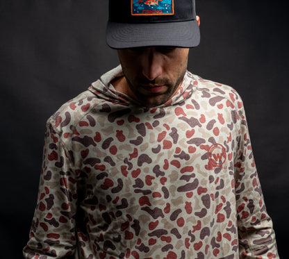 Wet Water Tideland Hoodie in red camo — fabric close-up detail